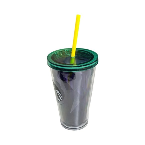 NWT Starbucks 16 oz Cold Cup Tumbler Prism Foil Purple Green Yellow Mardi Gras - Picture 5 of 12